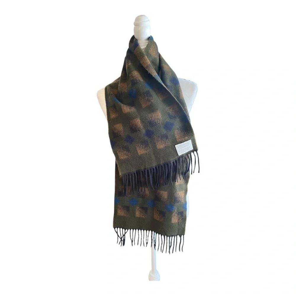 London Fog Womens Cashmink Acrylic Winter Scarf 70s/80s Style Brown Geometric